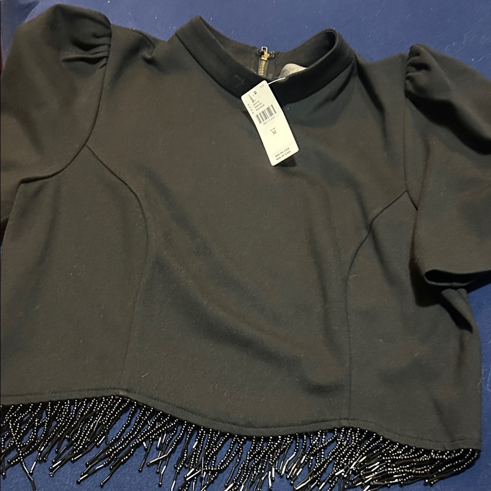 Anthropologie Black Beaded Crop Top